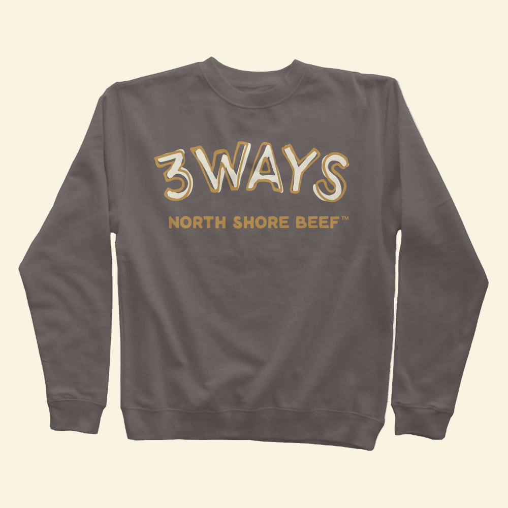 Black ivory crewneck sweatshirt with off white and gold 3Ways North Shore Beef logo