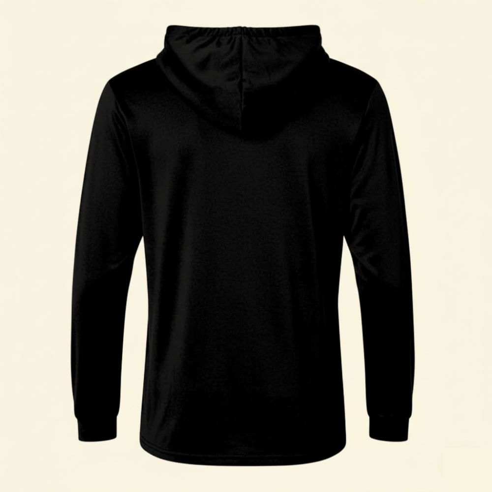 Back view of the black micro fleece hoodie