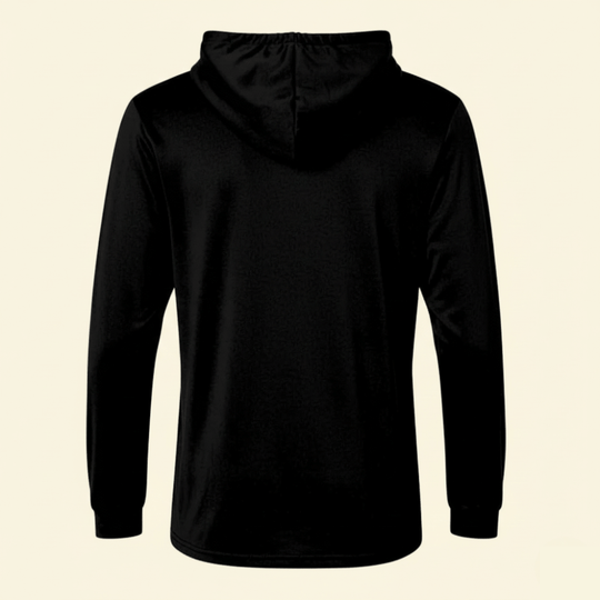 Back view of the black micro fleece hoodie