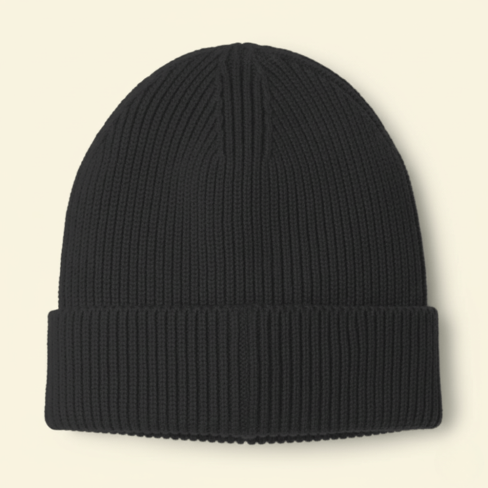 Back view of the black beanie, no branding