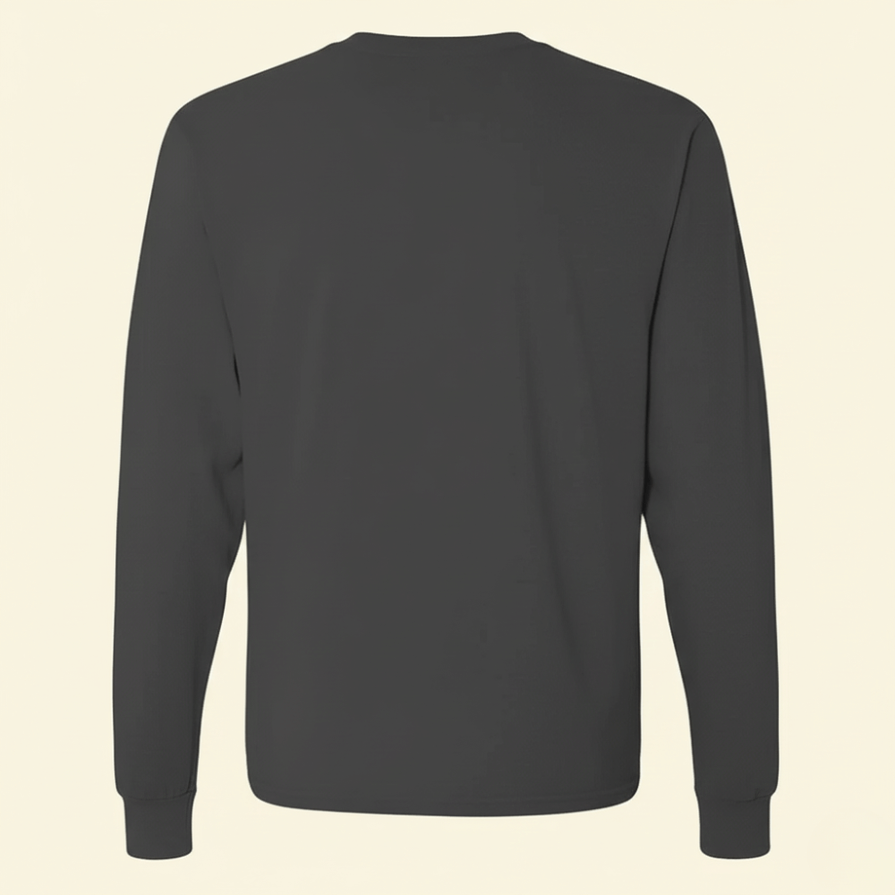 back view of black long sleeve shirt