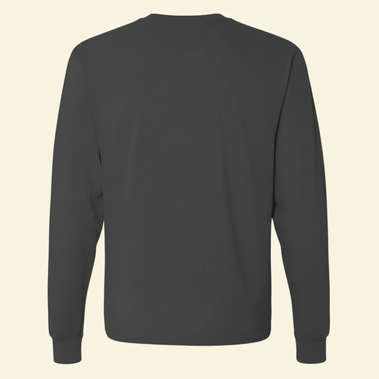 back view of black long sleeve shirt