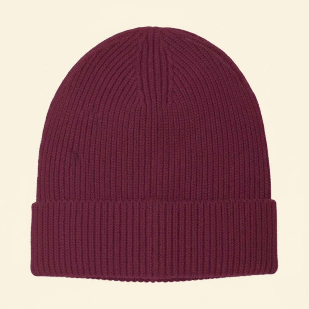 Back view of the crimon beanie, no branding