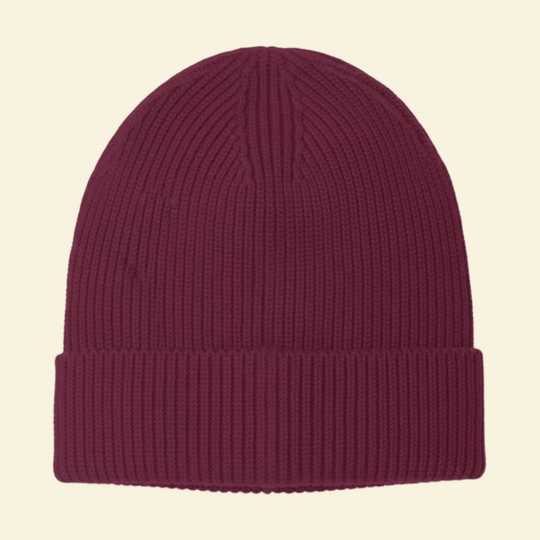Back view of the crimon beanie, no branding