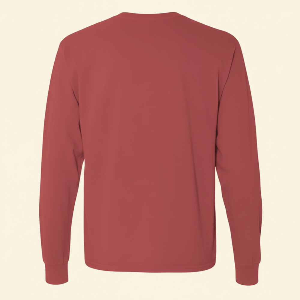 back view of a long sleeve crimson shirt