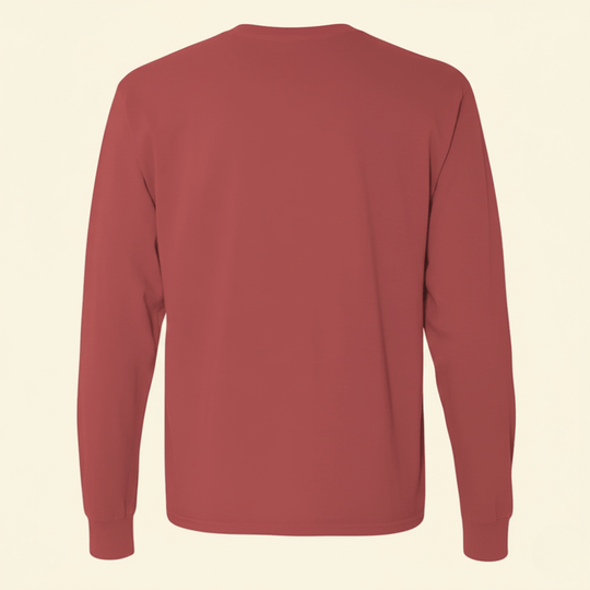 back view of a long sleeve crimson shirt