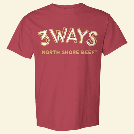 Short Sleeve T-Shirt in Brick – Drippin’ by 3Ways North Shore Beef™ with off white and gold logo