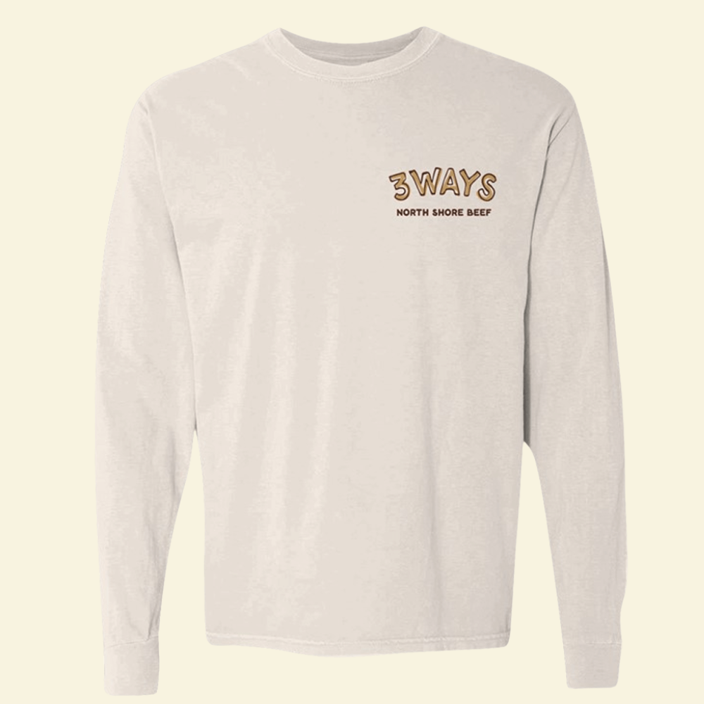 Long Sleeve Ivory 3 Ways Horizontal Logo in Maroon and Gold on left chest