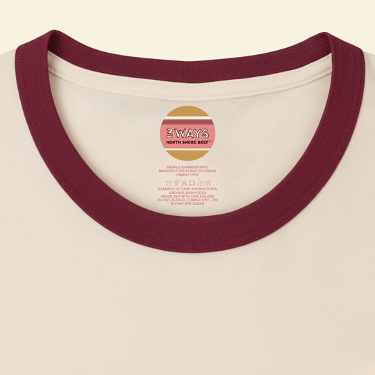 Neck view of the ringer tee showing sample custom printed label