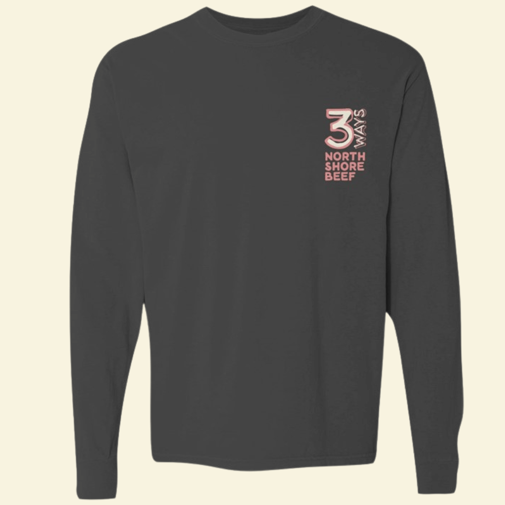 Stacked vertical 3WAYS logo on left chest of long sleeve black shirt