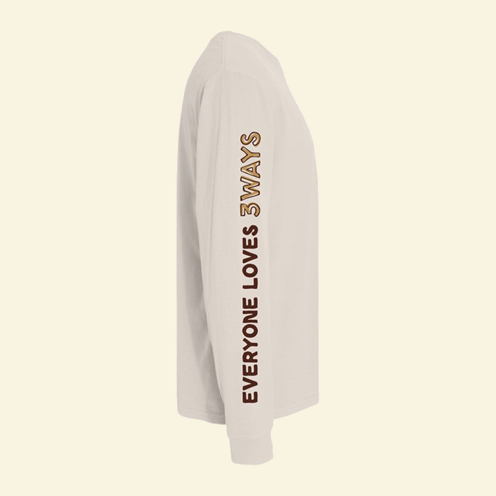 Long Sleeve T-Shirt in Ivory – Gold Standard by 3Ways North Shore Beef™ with gold and brown logo side view