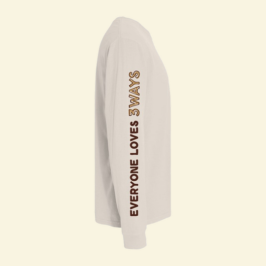 Long Sleeve T-Shirt in Ivory – Gold Standard by 3Ways North Shore Beef™ with gold and brown logo side view