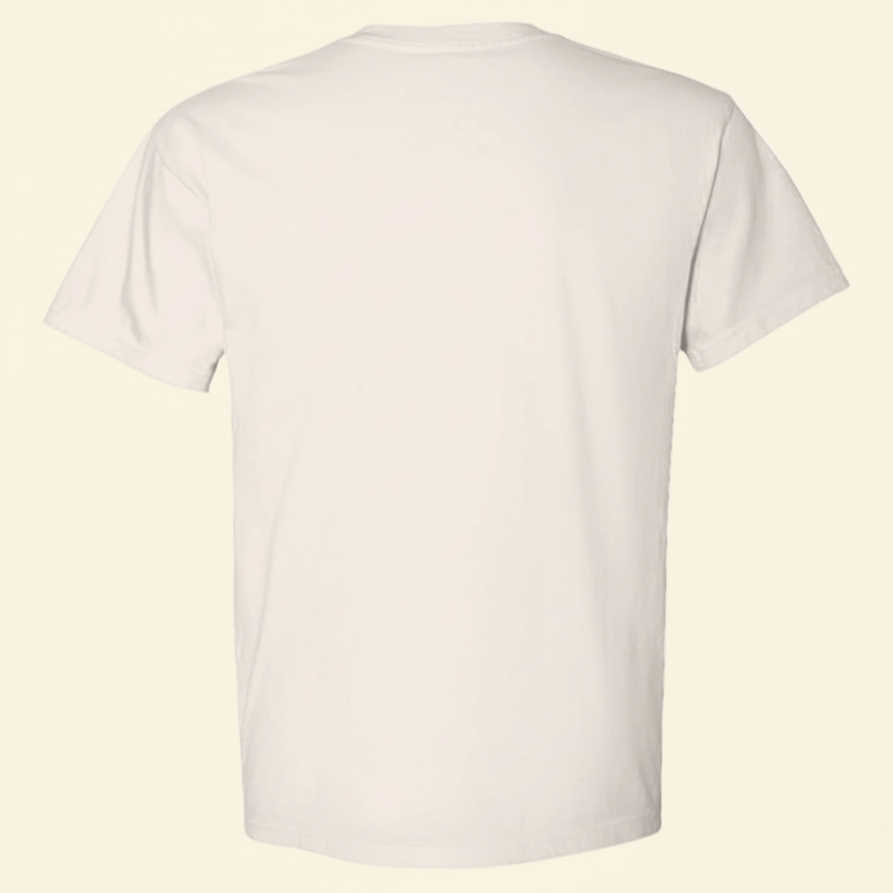 back view of short sleeve ivory tee shirt