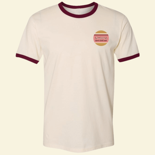 Ivory Ringer T-Shirt with Maroon on Neck and Sleeves with Logo on Left Chest