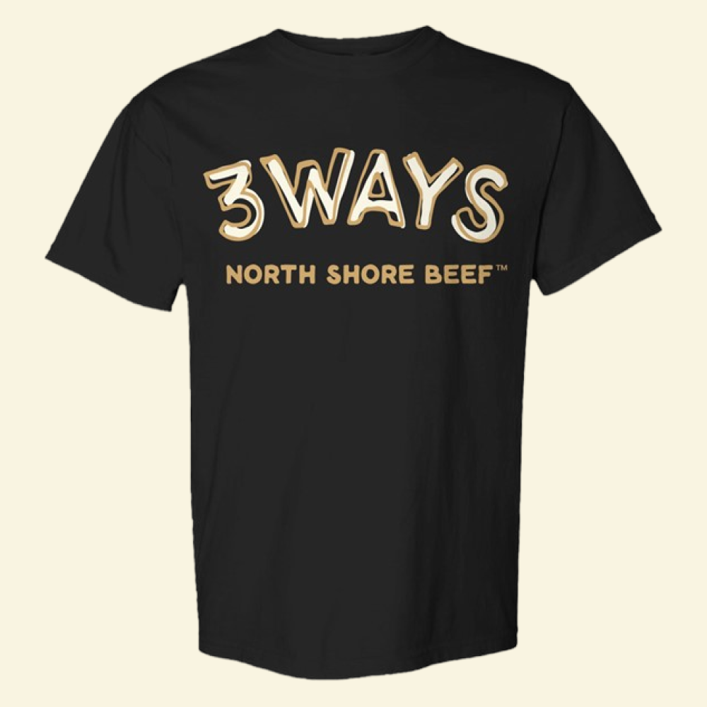 Short Sleeve T-Shirt in Black – The Thaw by 3Ways North Shore Beef™ with gold and cream logo