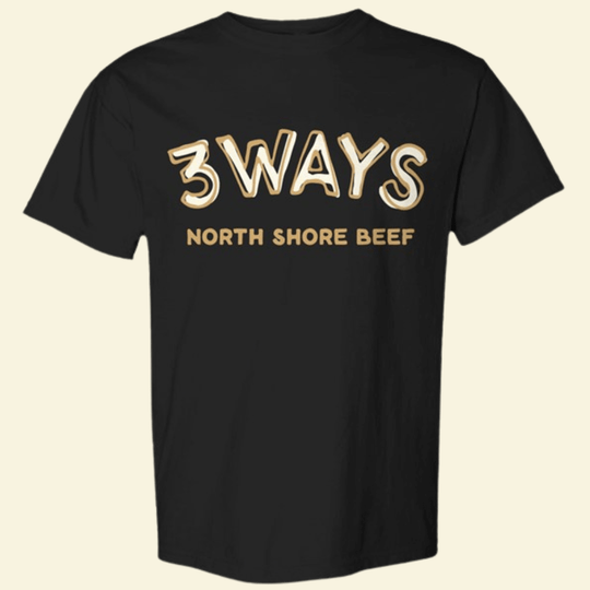Short Sleeve T-Shirt in Black – The Thaw by 3Ways North Shore Beef™ with gold and cream logo
