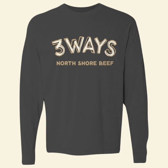 Long Sleeve T-Shirt in Black – The Toasty by 3Ways North Shore Beef™ with gold and off white logo
